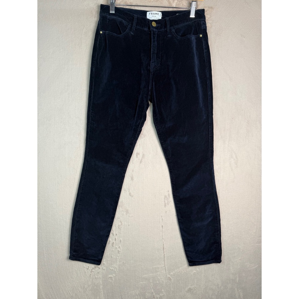 Frame Le High Skinny Pants Womens 28 Navy Blue Velvet Corduroy High Rise Jeans - Picture 2 of 9